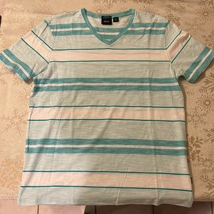 Men’s Hugo Boss Stripe V-Neck Tee Cotton Sz XL Blue Green & White